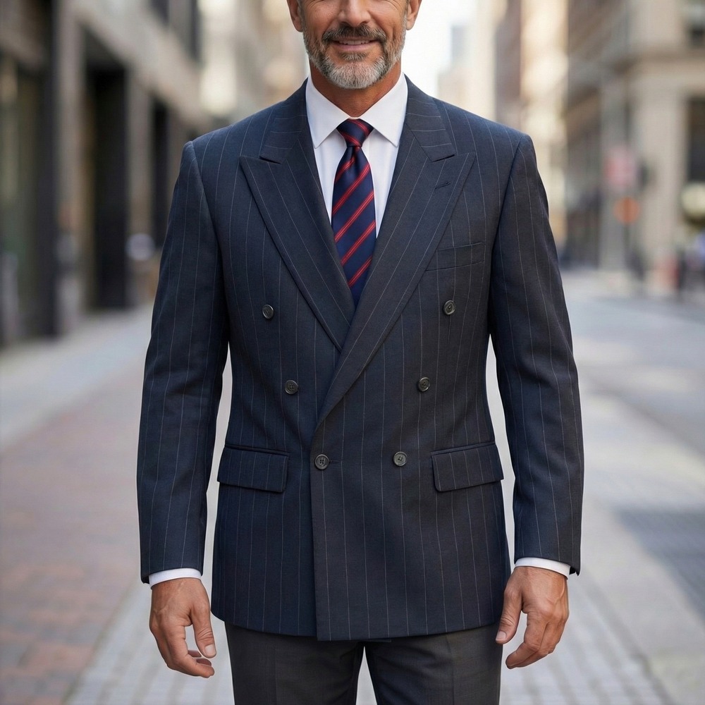 Burberry Navy Pinstripe Double-Breasted Blazer
